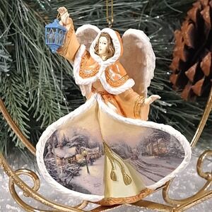 Thomas Kinkade Winter Angels of Light 2005 Orange Ornament Collection Village‎